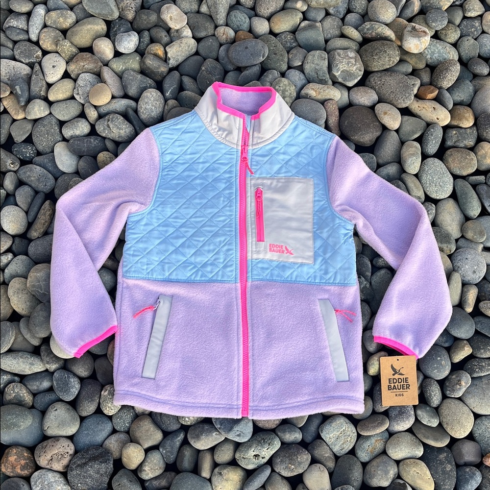 🌷 Eddie Bauer Polar Fleece Jacket Zipper Purple Pink Size 7/8 Small Pastel Lilac